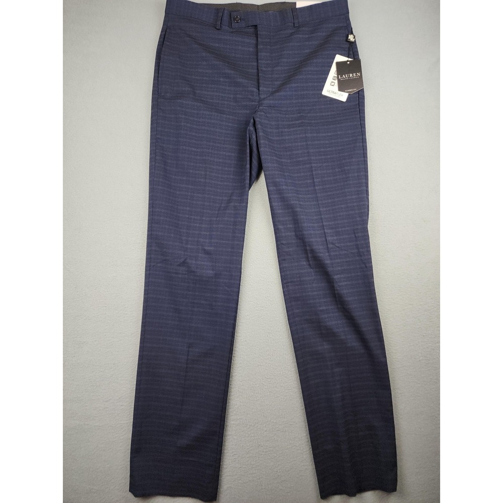 Lauren Ralph Lauren Dress Pants Mens 34x34 Blue Stripe Ultraflex Classic NWT
